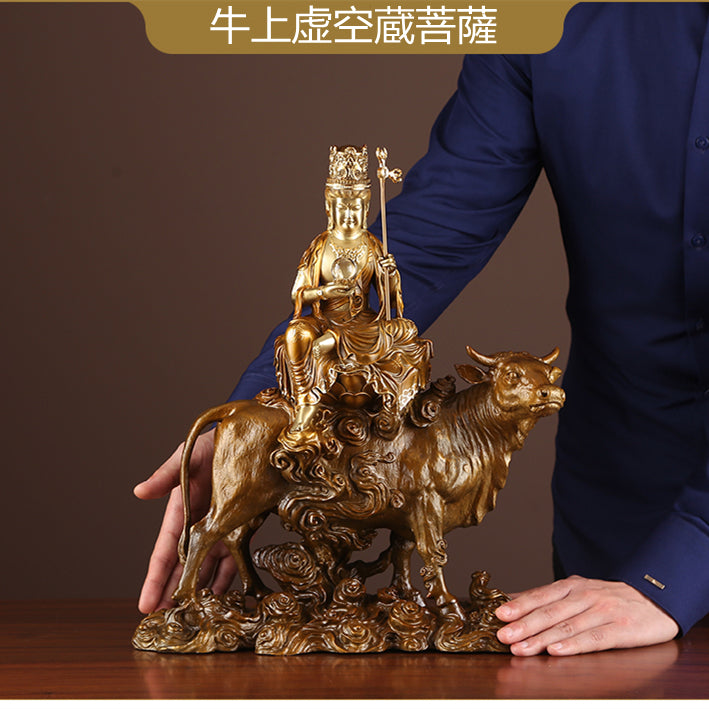 極上彫り 仏像 銅製 牛上虚空蔵菩薩 銅像