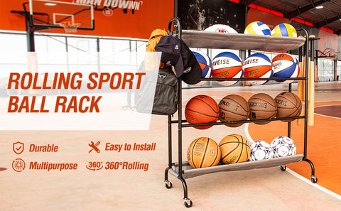 Sttoraboks Basketball Rack, Garage Ball Storage Stand 4-Layer Ball Rac ...