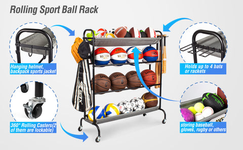 Auto Role Stack Basketball Rack Sttoraboks Basketball Rack, Garage Ball Storage Stand 4-Layer Ball Rac ...