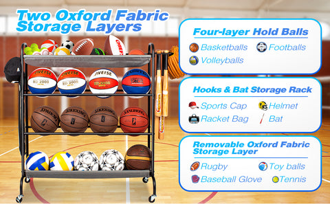 Sttoraboks Basketball Rack, Garage Ball Storage Stand 4-Layer Ball Rac ...