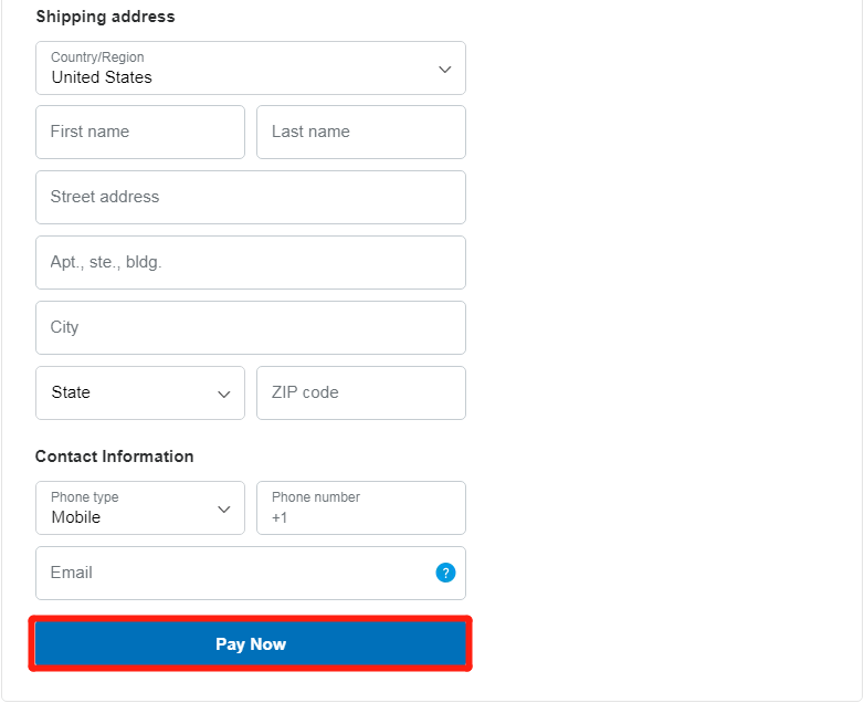 paypal address filling form