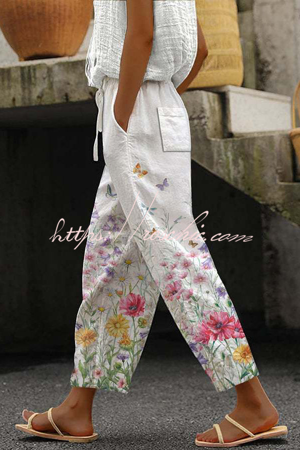 Casual Unique Printed Button Pocket Pants