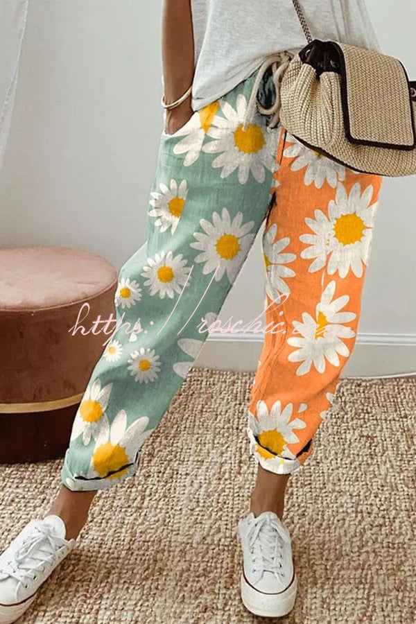 Casual Unique Printed Button Pocket Pants