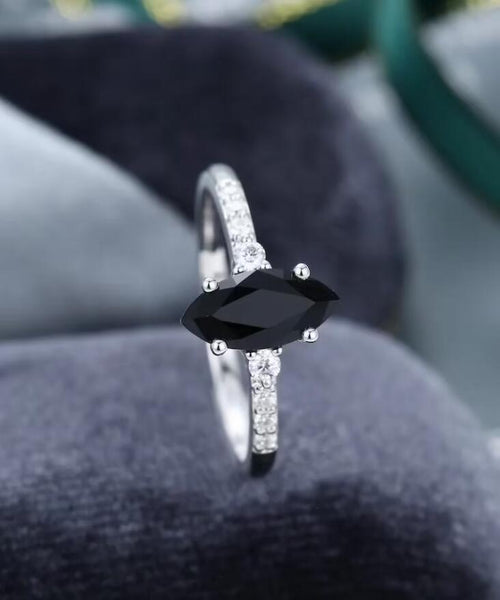 Balck moissanite Marquise Cut engagement ring