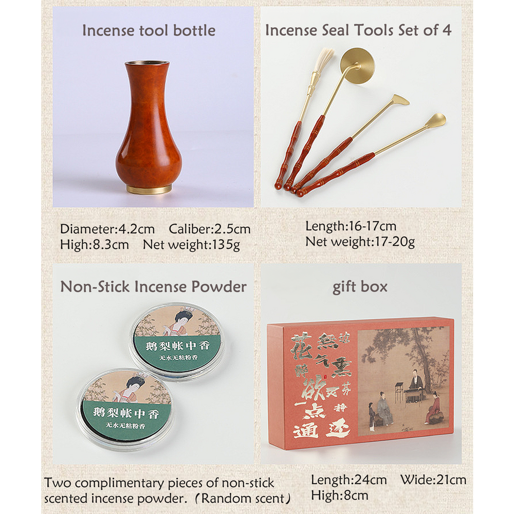 Included incense tools powder and gift box contents