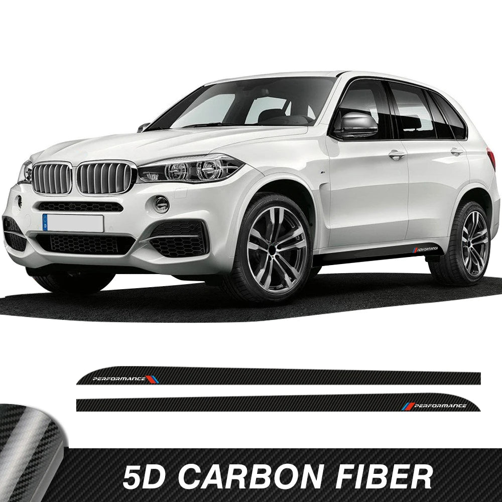 5D Carbon Fibre Vinyl M Performance Car Stickers Racing Side Stripes Sill Skirt Decals For BMW X5 E70 F15 F85 Accessories 2pcs