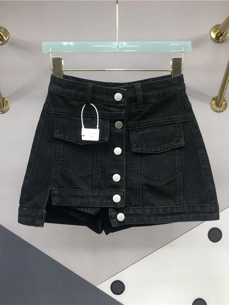 PREPOMP 2023 Spring New Arrival Asymmetric Cargo A-line Denim Skirt Women Versatile High Waist Slim Bodycon Skirts GH374