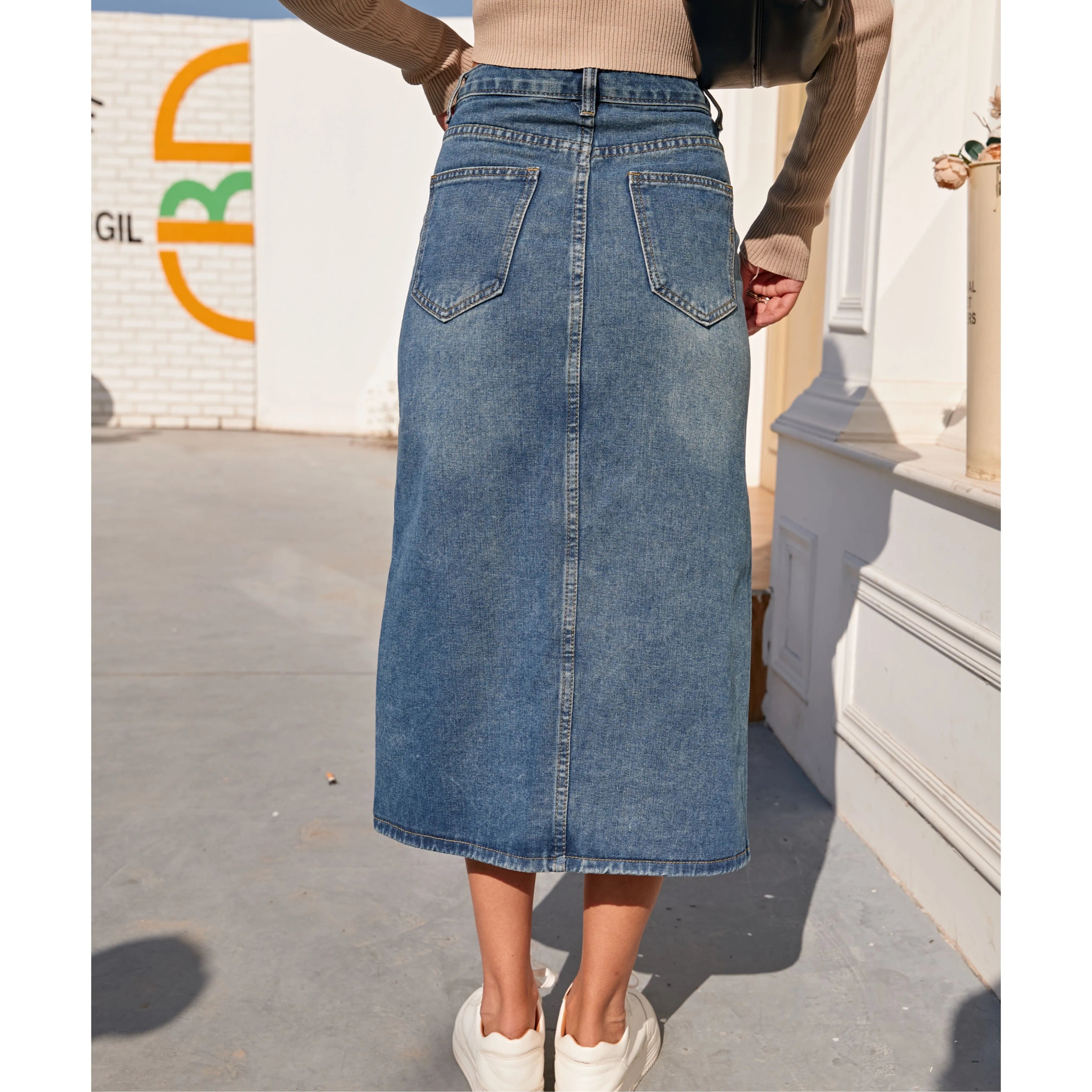 ZHISILAO New High Waist Straight Denim Skirt Women Vintage Split Fork Blue Long Bodycon Pencil Jean Skirt