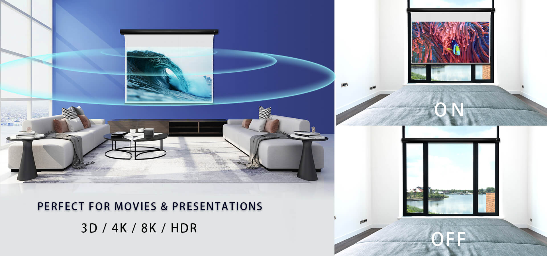 The matte white screen controls ambient lighting and prevents pixelation so you always have a clear display. The black masking border enhances contrast while the black backing prevents light penetration.