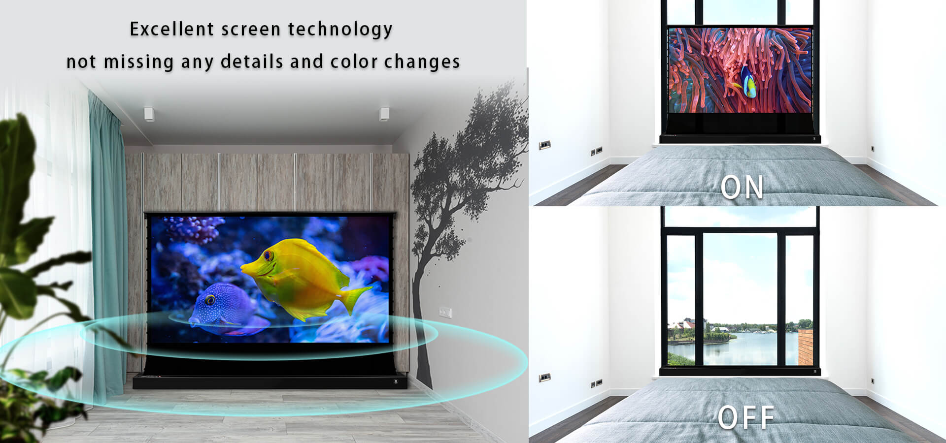 Laser 4K Projector with Electric Floor Rising Ambient Light Rejecting Rollable Projection Screen