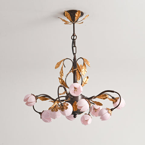 ZEPHYR Antique Black & Pink Flower Chandelier By Amanda Lighting