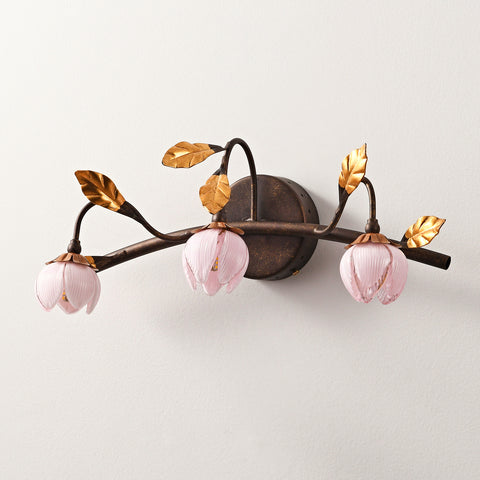 ZEPHYR Antique Black & Pink Flower Wall Sconce By Amanda Lighting