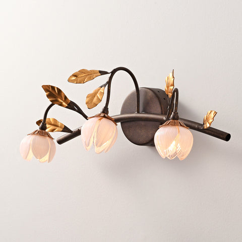ZEPHYR Antique Black & Pink Flower Wall Sconce By Amanda Lighting