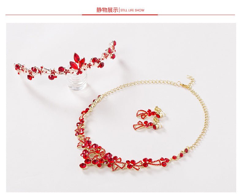 Bridal jewelry, red necklace, earrings, three sets of toast, clothing accessories