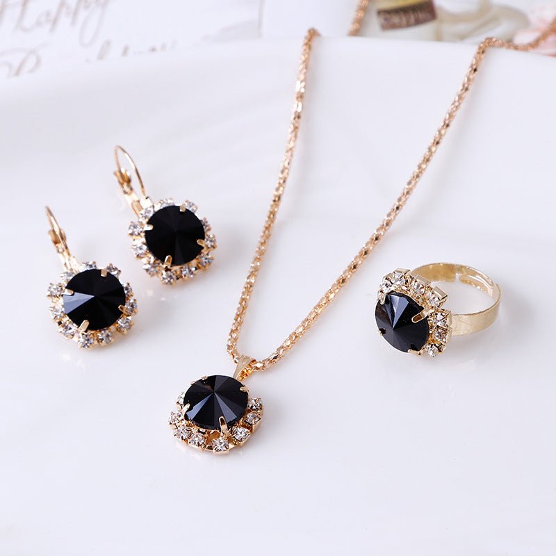 Europe and America fashion round crystal necklace earrings ring set hot jewelry jewelry jewelry