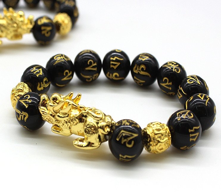Natural Obsidian Bracelet Gold Leather Embroidered Men And Women