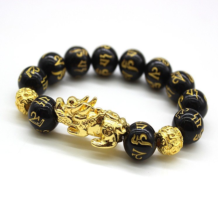 Natural Obsidian Bracelet Gold Leather Embroidered Men And Women