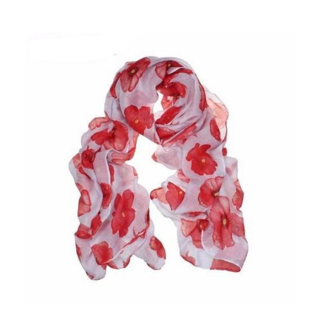 Red Poppy Scarf Print Long Scarves Flower