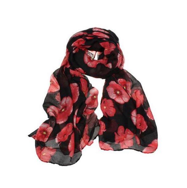 Red Poppy Scarf Print Long Scarves Flower