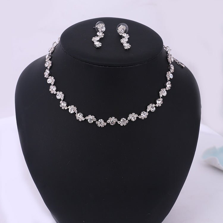 Simple diamond earrings necklace set bride Korean party dress wedding jewelry accessories