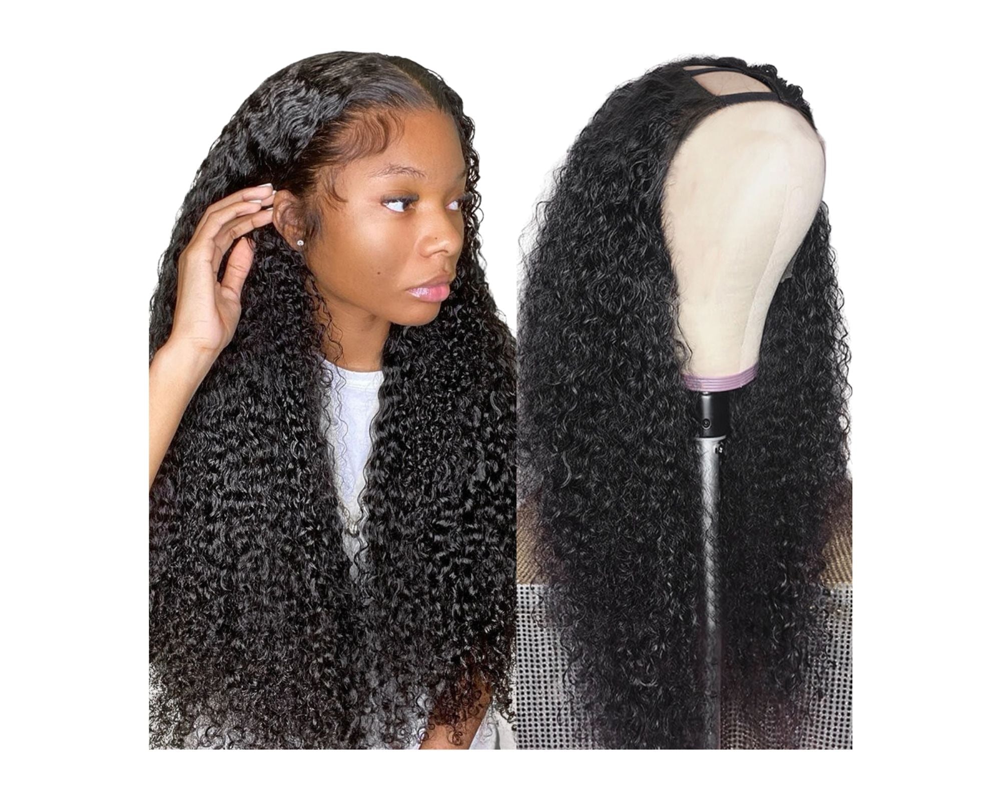 U Part Wig Jerry Curl Human Hair Wigs For Black Women Brazilian Remy H