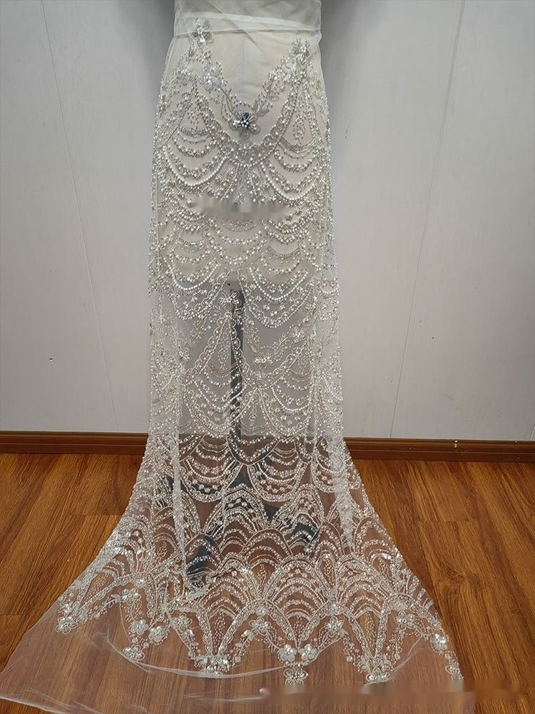 Wave Style Sequin Bead Lace Fabric Wedding Dress
