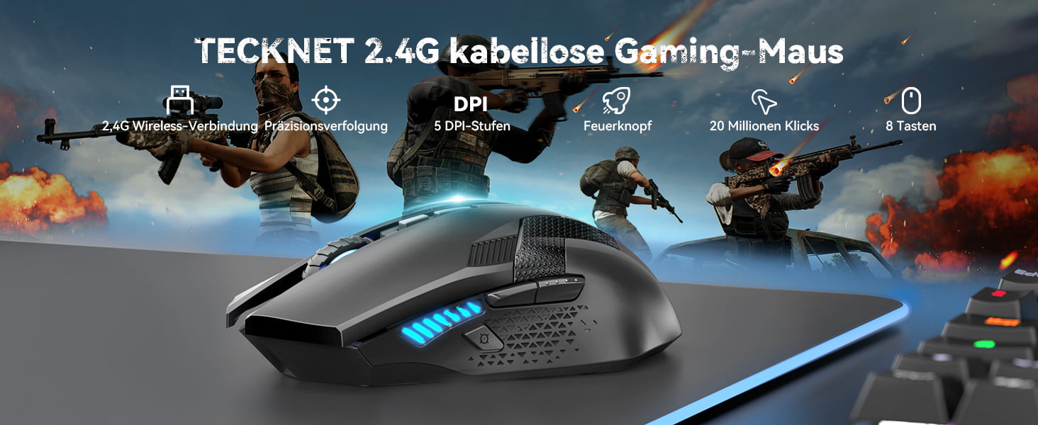 TECKNET Kabellose Gaming Maus
