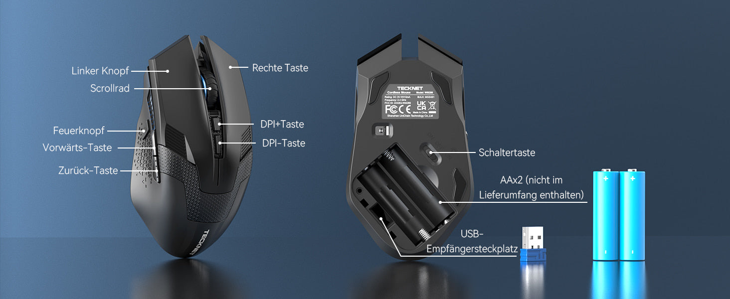 TECKNET Kabellose Gaming Maus