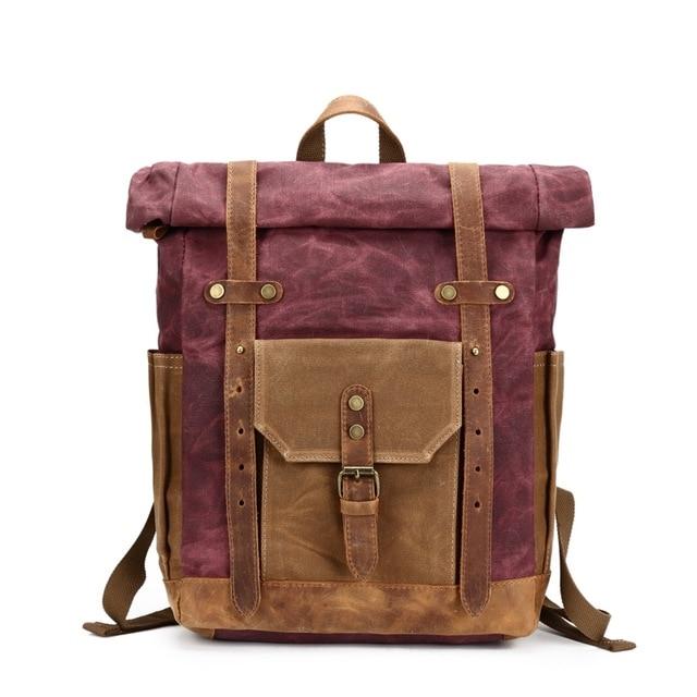 Large 5 Color Waxed Vintage Canvas Leather Traveling Backpack