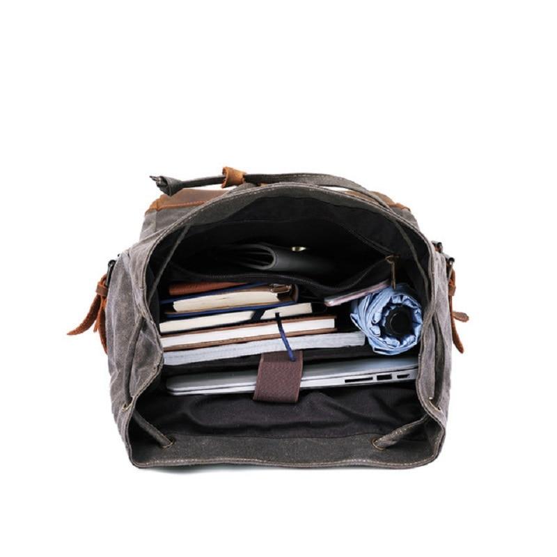 Canvas Leather Waterproof Student Backpack 20 to 35 Litre