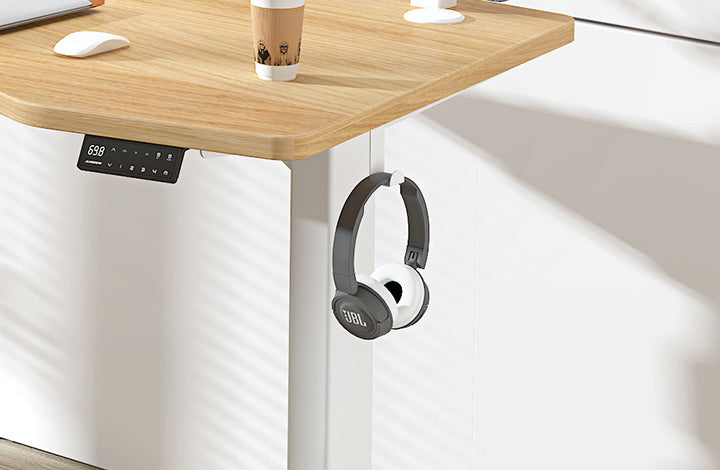 hooks to hang headphone and backpacks under the standing desk