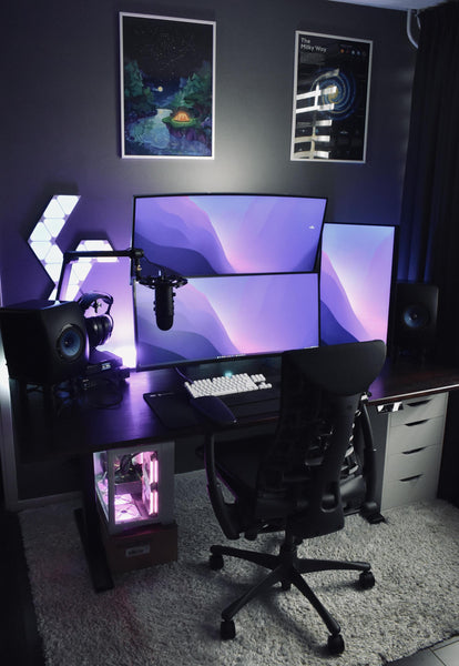 Video game room design desk setup from Maidesite standing desk frame
