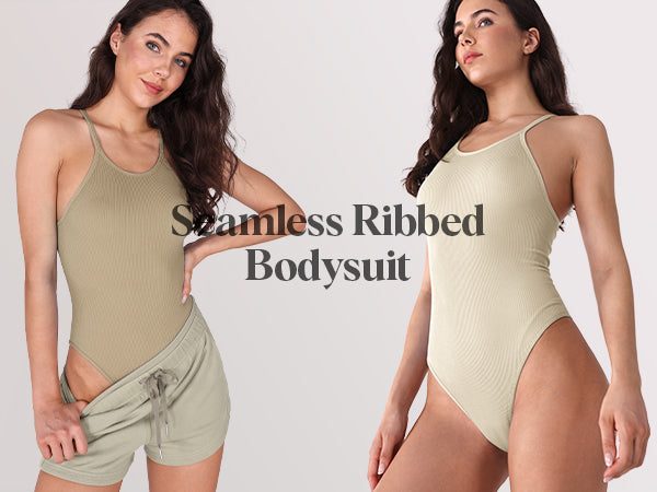 Ododos Piece Bodysuits Sexy Seamless Ribbed Round Neck Sleeveless Tank Tops