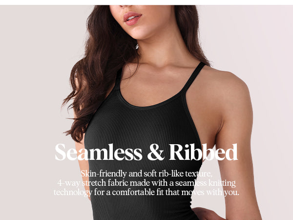 Ododos Piece Bodysuits Sexy Seamless Ribbed Round Neck Sleeveless Tank Tops