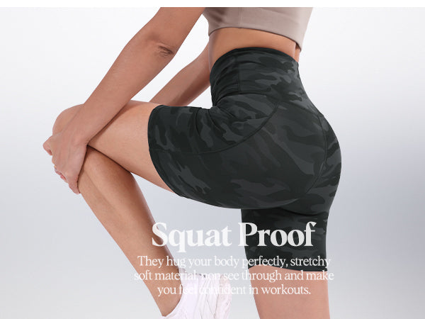 Ododos 5 inch High Waist Squat Proof Tummy Control Shorts with Pockets