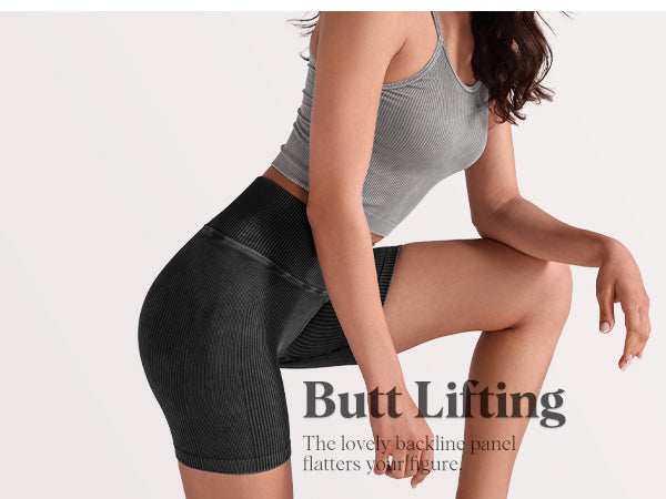 Ododos 5 inch High Waist Butt Lifting Seamless Ribbed Biker Shorts