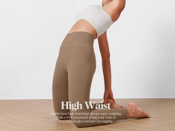 Yoga Leggings Seamless High Stretch Hip-hugging Running Tights With Wide  Waistband