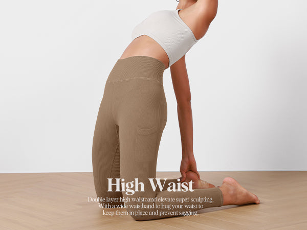 ODODOS High Waist Seamless Ribbed Yoga Leggings with Pockets – ododos