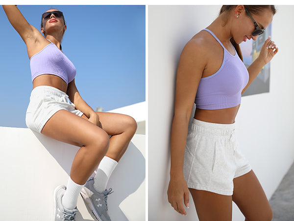 Side View of Ododos Cotton Terry Shorts on Model