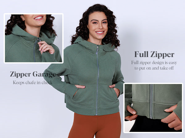 Women's Full Zipper Fleece Lined Cropped Hoodie – ododos