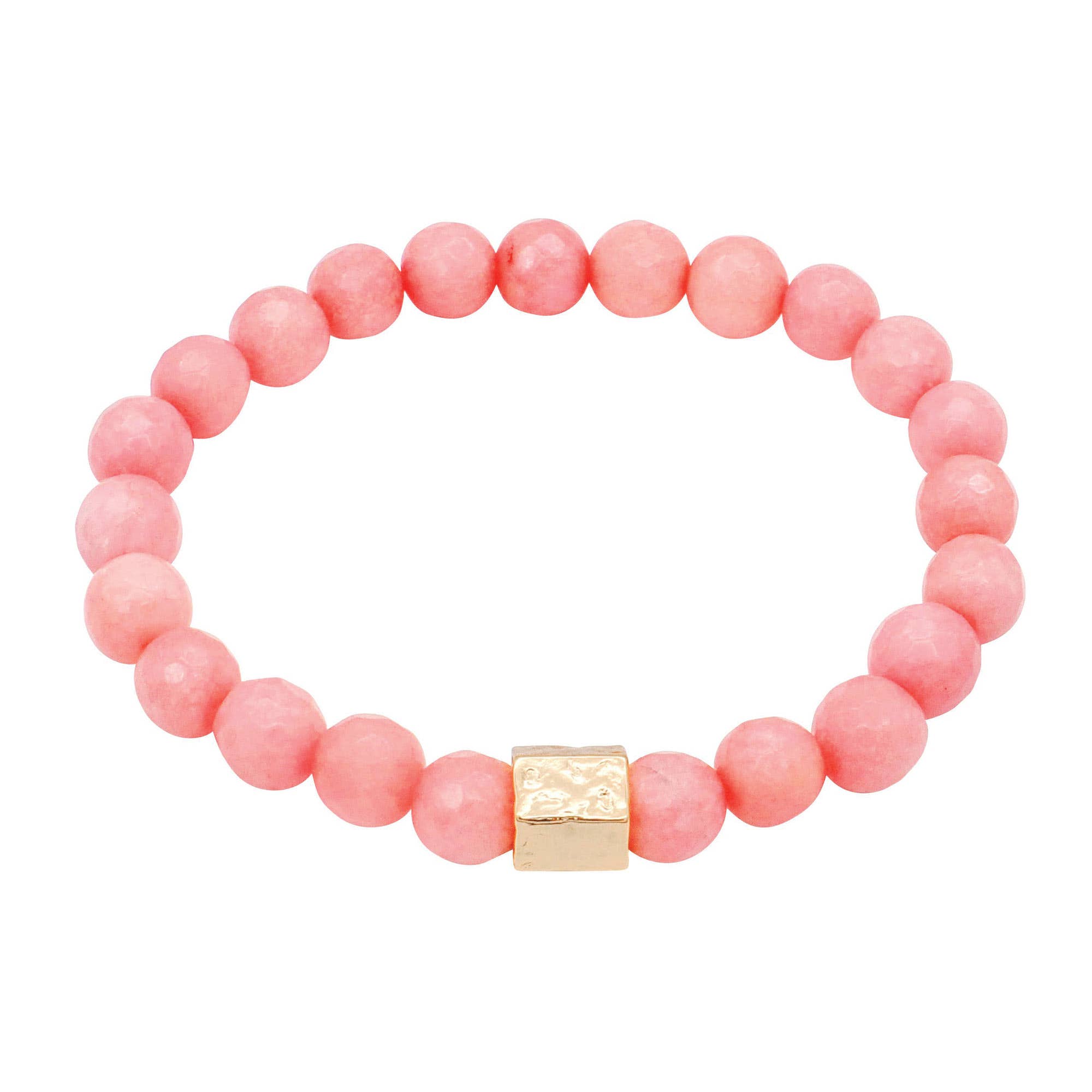 Pink Jade and Gold Stretch Bracelet