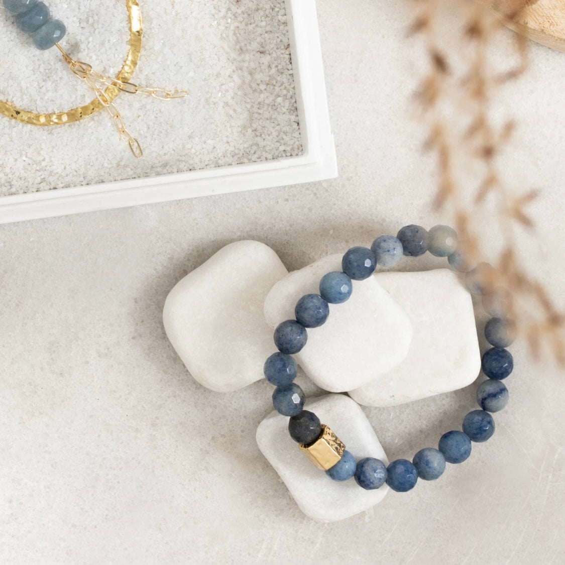 Blue Aventurine and Gold Stretch Bracelet