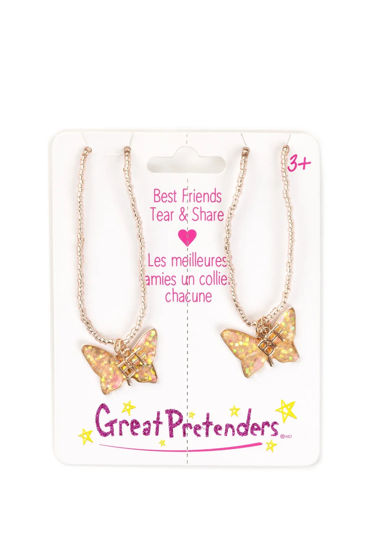 BFF Pink Butterfly Share & Tear Necklaces