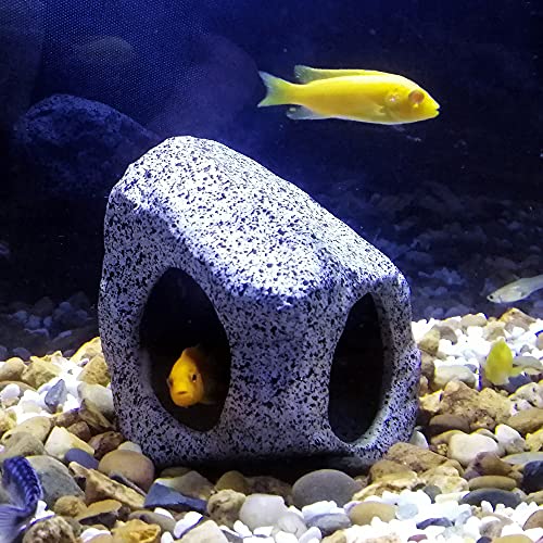 Aquarium Hideaway Rock Cave for Aquatic Pets to Breed, Play and Rest, Safe and Non-Toxic Ceramic Fish Tank