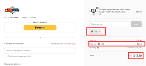 How to use discount code at website COSPARTS