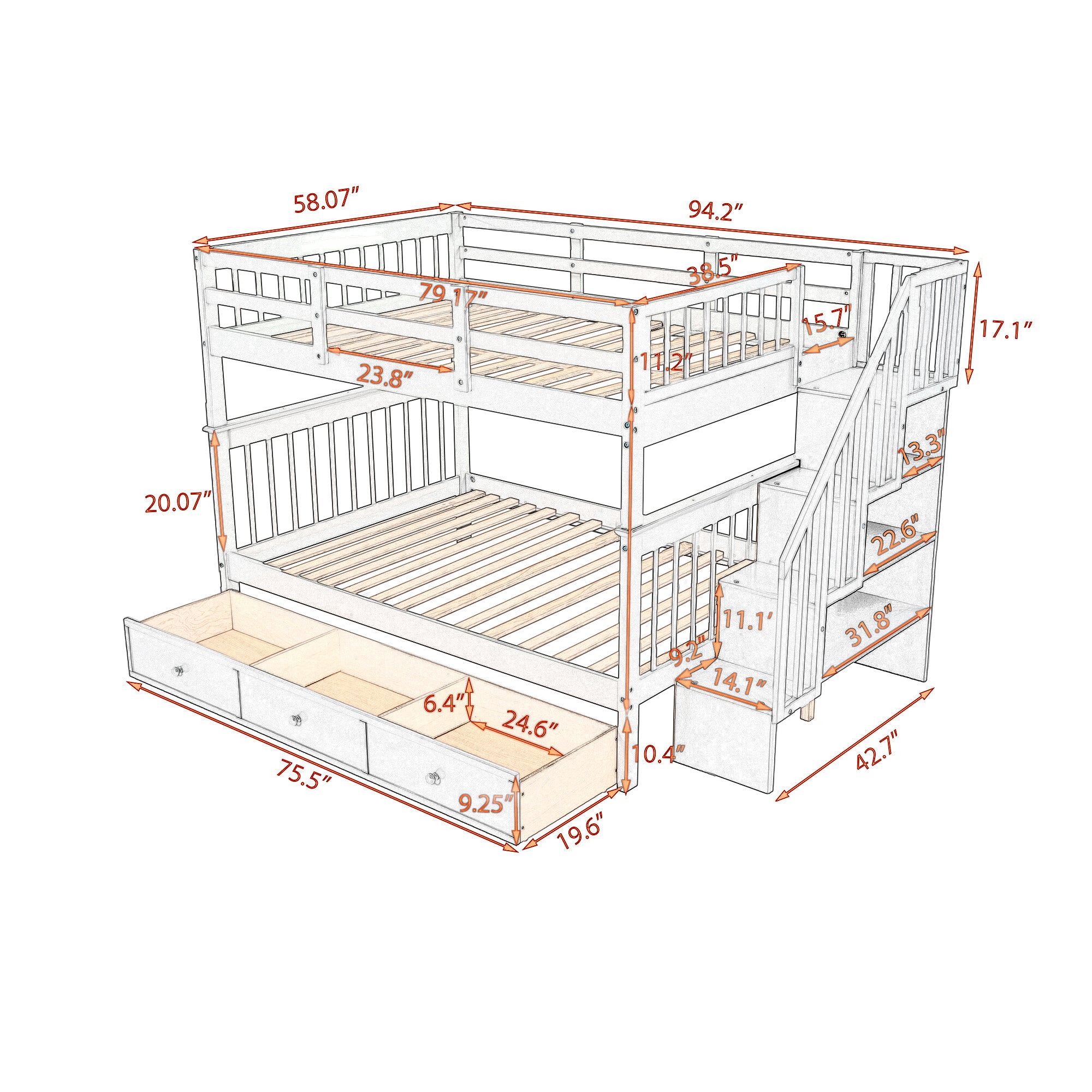 Stairway Full-Over-Full Bunk Bed with Drawer, Storage and Guard Rail for Bedroom, Espresso color( old sku: LP000310AAP )