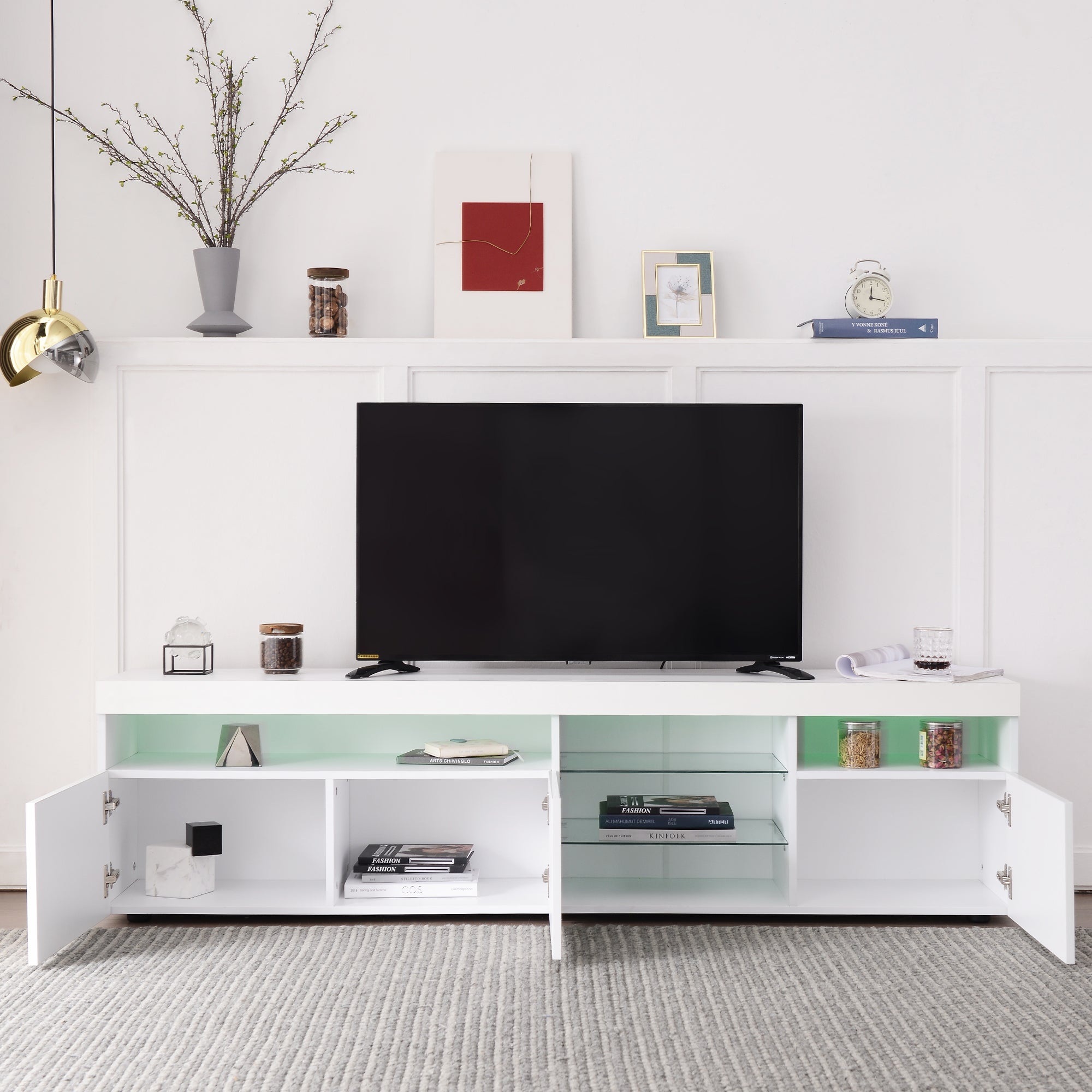 Modern Design TV Stands for TVs up to 80', LED Light Entertainment Center, Media Console with Multi-Functional Storage, TV cabinet for Living room,Bedroom, Home Theatre