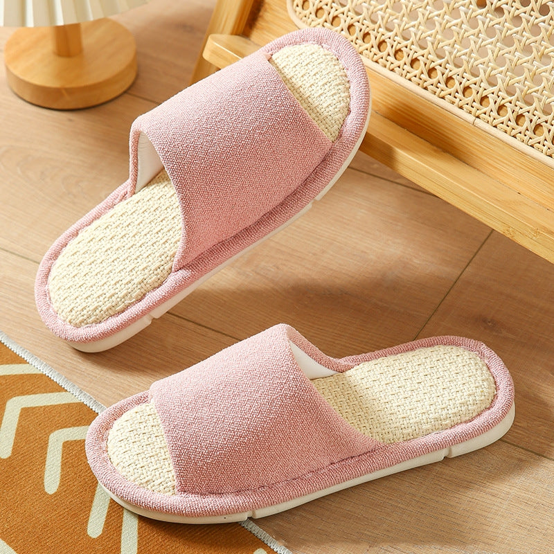 Sweat-absorbent Non-slip Breathable Thick-soled Cartoon Cute Little Dinosaur Linen Slippers