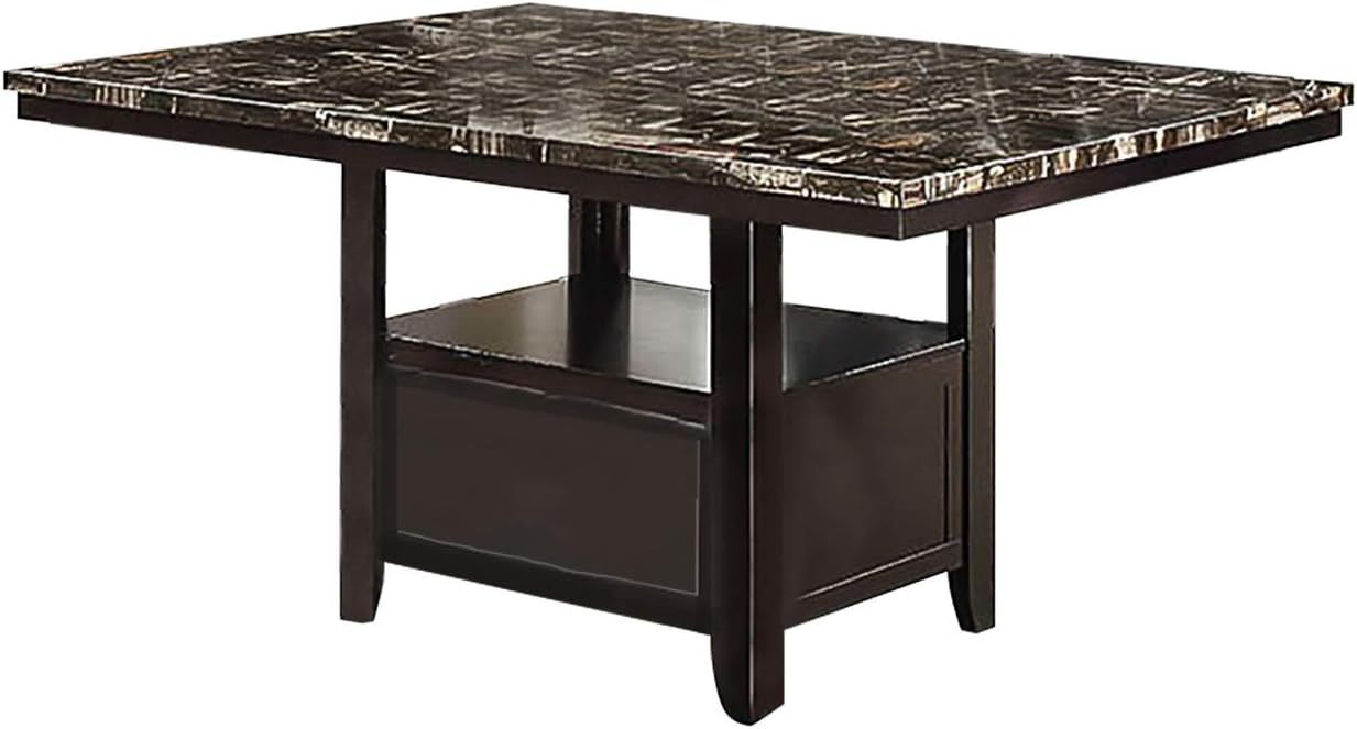 Dining Room 1pc Table w Shelve Storage Base Faux Marble Top Birch wood MDF Dining Table