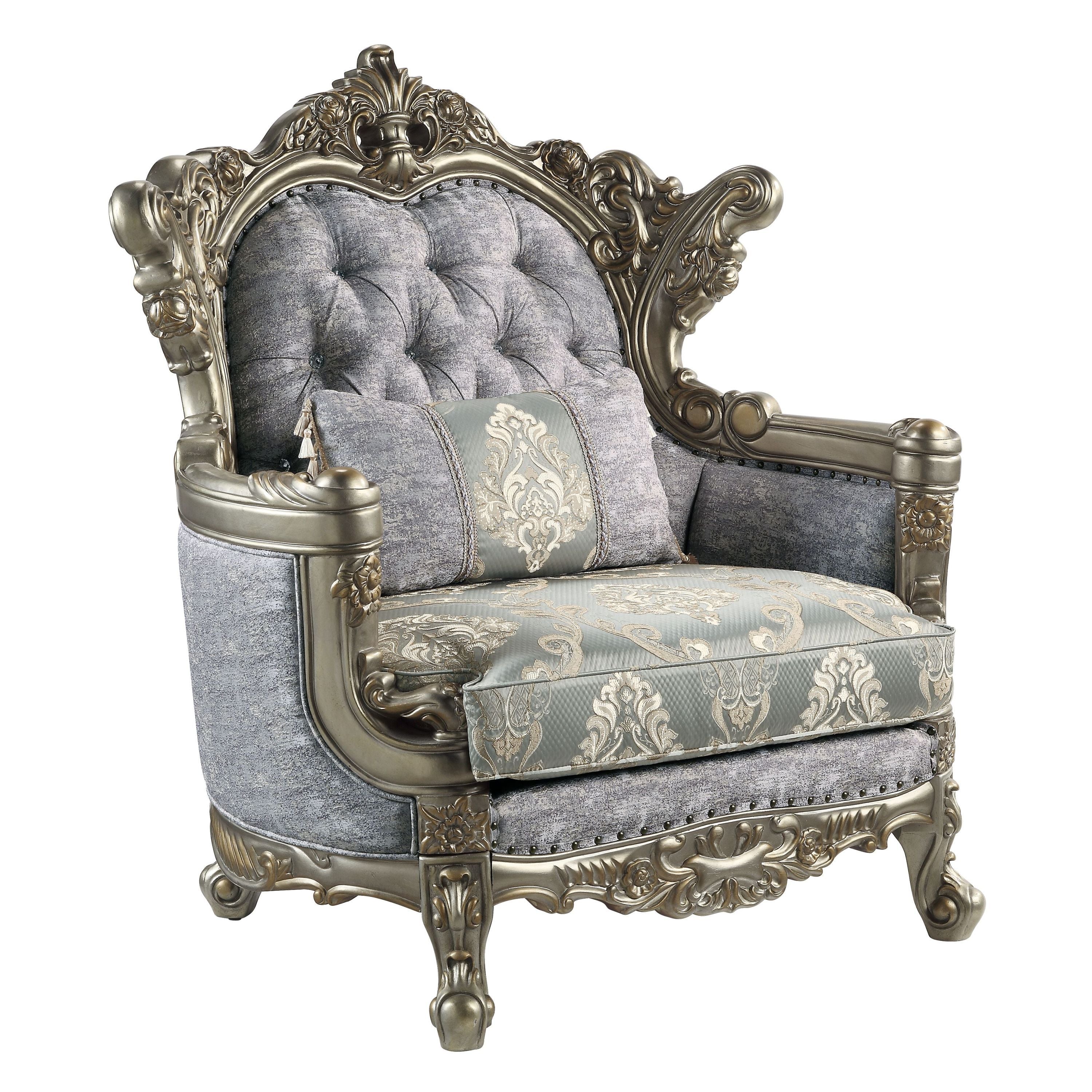 ACME Miliani Chair w/Pillow, Fabric & Antique Bronze Finish LV01782